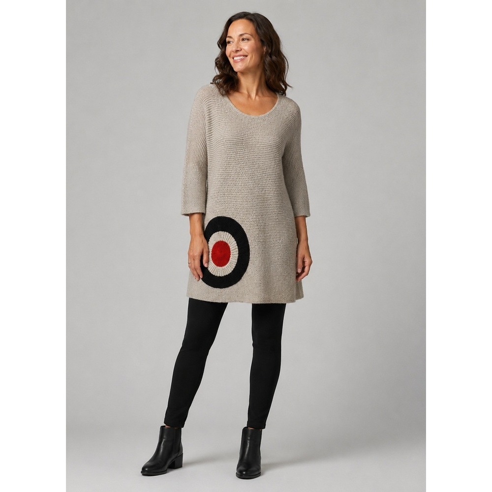 Putorti Modern Artsy Minimalist Mod Sweater Dress‎ Small Tan Knit Geometric